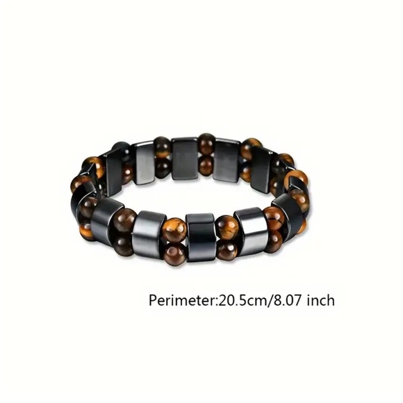 Unisex Double Hematite Tiger's Eye Cool Stone Bracelet - NWT - Picture 5 of 5